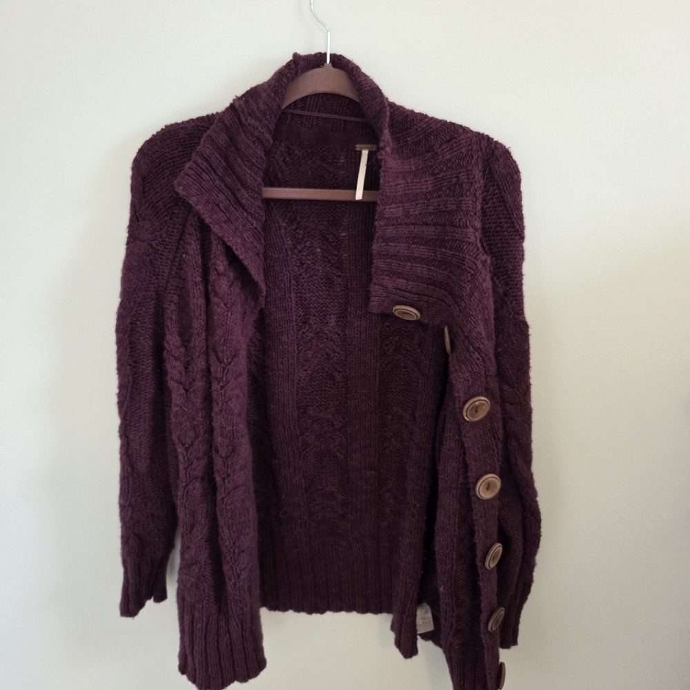 Free People Maroon Cable Knit Cardigan